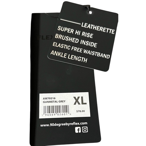 90 Degree by Reflex Women's Leatherette Super Hi Rise Ankle Length Leggings‎ XL - Picture 6 of 6